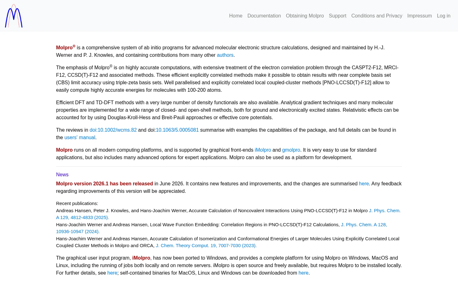 Molpro quantum chemistry package 页面快照